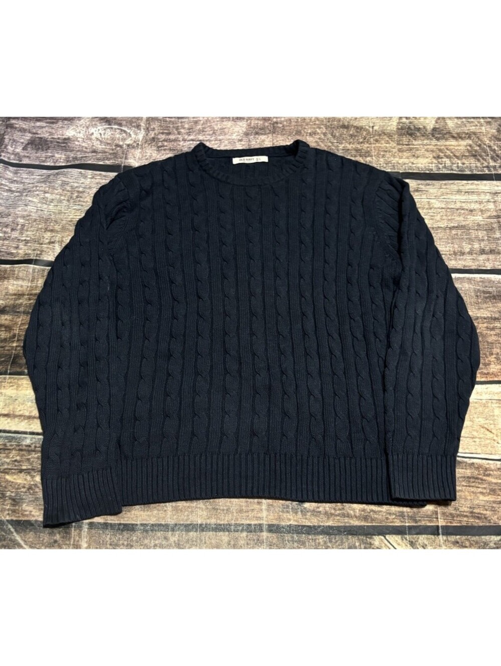 Old Navy Sweater Mens Large Cable Knit Cotton Crew Neck Pullover Navy